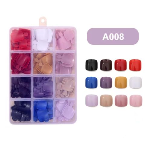 Press On Toenails Short Square Fake Nails Solid Color with Design - 12 Packs, Reusable Acrylic Manicure