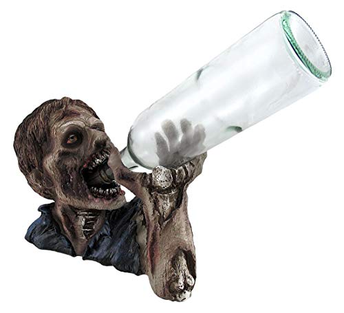 Zombie Wine Bottle Holder - Halloween Decor, 12-Inch Hand-Painted Resin Display Rack