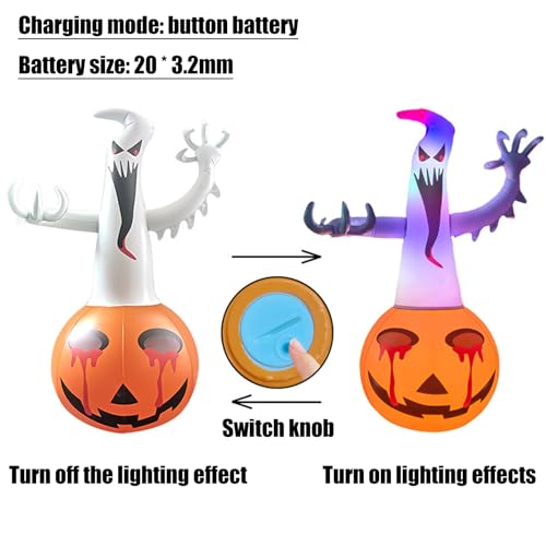 Halloween Inflatable Ghost Pumpkin with LED Lights & Eyeballs - Outdoor Decoration