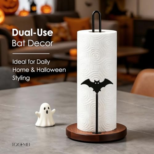 Gothic Bat Wooden Paper Towel Holder Countertop - Black Iron Decor