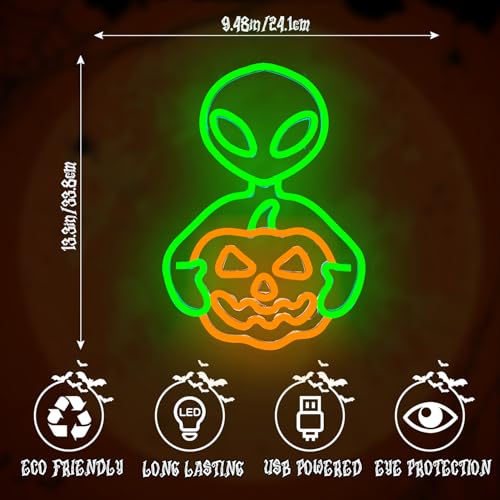 Alien Pumpkin Neon Sign Halloween Neon Light for Bedroom Wall Decor USB Powered Adjustable