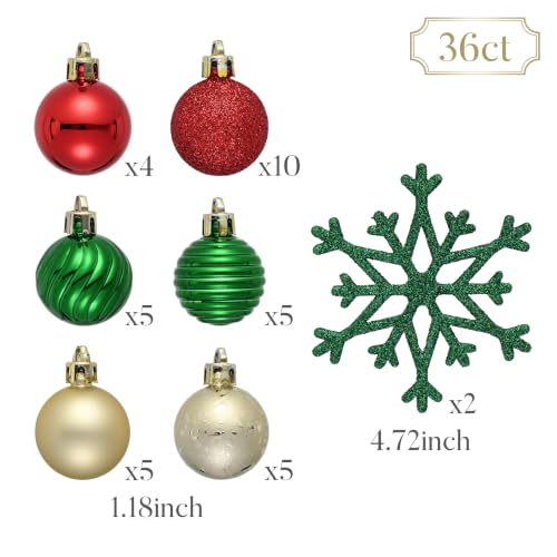 Mini Christmas Ball Ornaments Set - Valery Madelyn 36pcs Red Green Gold Variations