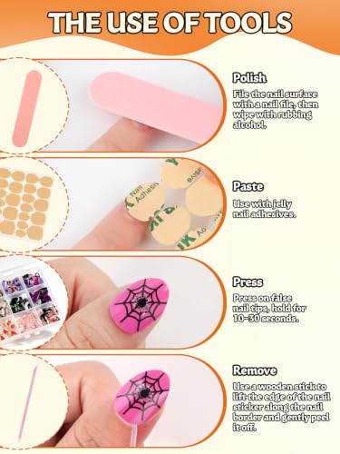 Kids Halloween Press-On Nail Set - 9 Styles Pumpkin Ghost Web Bat - Variation of THIS listing