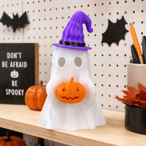 Halloween Ghost Decor with Pumpkin LED Light - Cute Spooky Seasonal Tabletop Accent