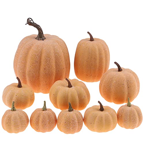 Artificial Pumpkin Set 10pcs - Orange Halloween Fall Decor for Porch & Home