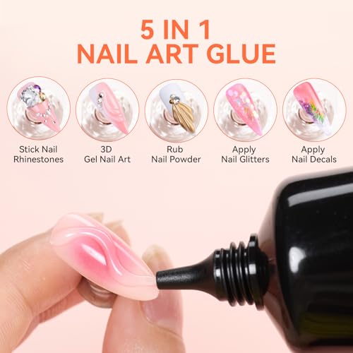 A15 Clear 5-in-1 Nail Art Glue with Rhinestones & Charms - 30ml