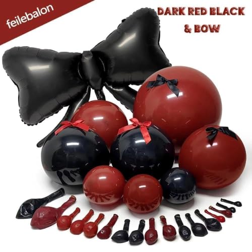 Dark Red Black Balloon Arch Kit with Bow - Burgundy & Maroon Balloon Garland for Birthday Halloween Wedding