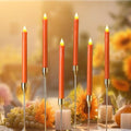 Orange Flameless Taper Candles Set - Real Paraffin Wax Flickering Battery-Operated for Thanksgiving & Fall Decor
