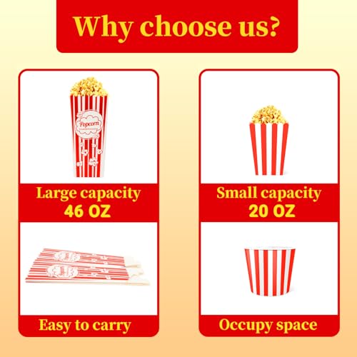 Popcorn Boxes 23 Pack - 46oz Disposable Square Buckets for Movie Night & Parties
