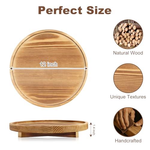 Dark Brown 12-Inch Wooden Round Tray for Bathroom & Kitchen Decor Handmade