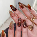 3D French Press-On Nails Reusable Set - Brown Butterfly Wings Variation