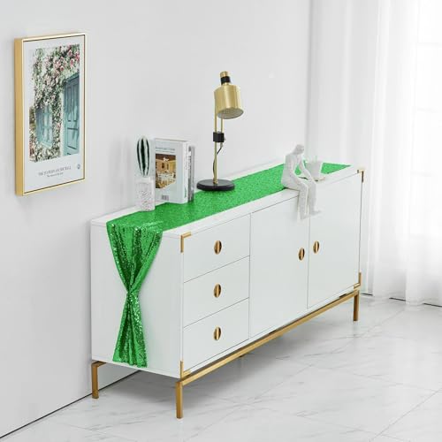 Pufogu Grass Green Sequin Table Runner 12x72 Inches, 10 Packs - Party Decor