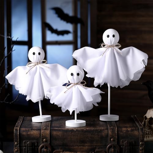 Primitive Wooden Ghost Decorations - Halloween Indoor Decor Set of 3
