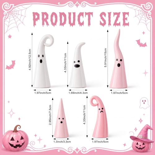 Pink Halloween Ceramic Ghost Decor Set - Witch Hat Shape, 5 Pieces