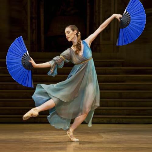 Blue 13-Inch Large Foldable Rave Fan for Line Dancing and Events