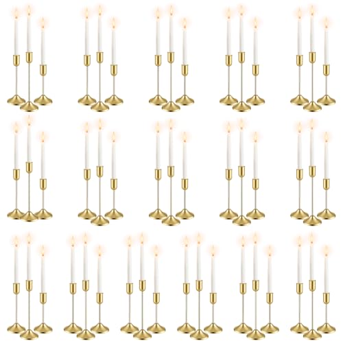 48 Pack Gold Metal Taper Candle Holders Set Vintage Style with Stable Bases - 3 Heights