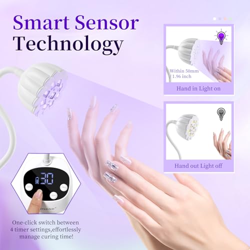 Portable White UV LED Nail Lamp with Gooseneck, Auto Sensor & 4 Timers