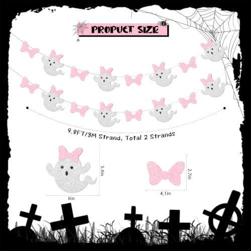 Pink Bow Ghost Garland Banner Halloween Party Decor - Silver Pink Variation