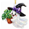 Halloween Ghost Ornament with Monstera & Witch Hat - Spooky Cute Fall Decor - Variation of This Listing