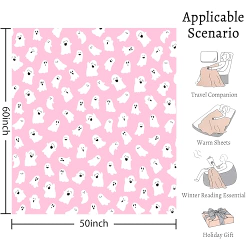 Cute Ghost Halloween Throw Blanket - Pink 50x60 Inches for Women Men
