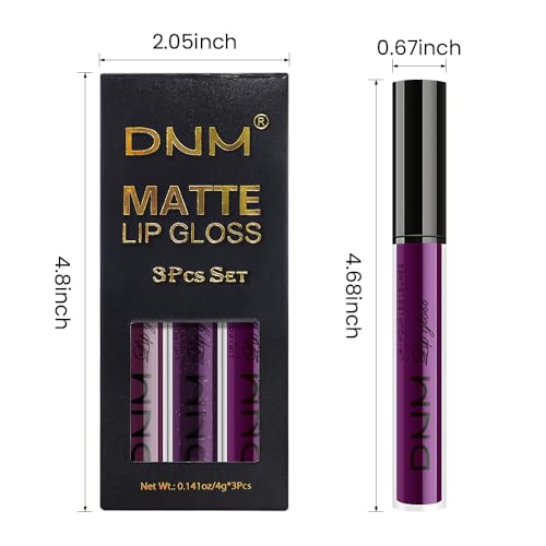 Liquid Lipstick Set - Burgundy Red & Dark Purple Matte Lip Stains, 3 Colors, Long Lasting Waterproof