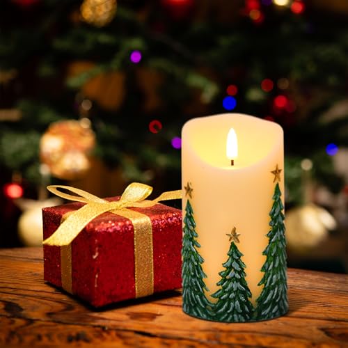 Christmas Tree Flameless Candles with Timer - Ivory, 3D Flickering Wicks