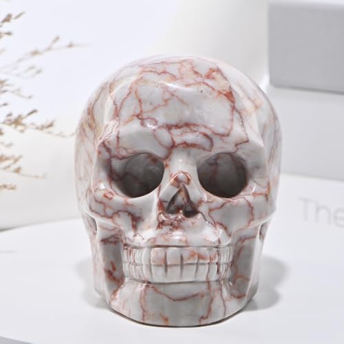 Natural Red Grid Crystal Skull Statue - Hand Carved Healing Stone for Meditation & Decor - 2 Inch