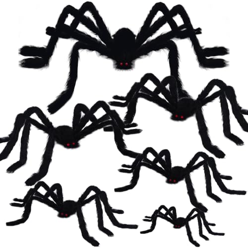 Halloween Giant Spider Decorations 6 Pack - Realistic Black Scary Spiders for Yard & Home Halloween Decor