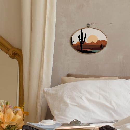 Oval Wall Art Decor - Desert Landscape Boho Canvas Artwork for Home & Living Room