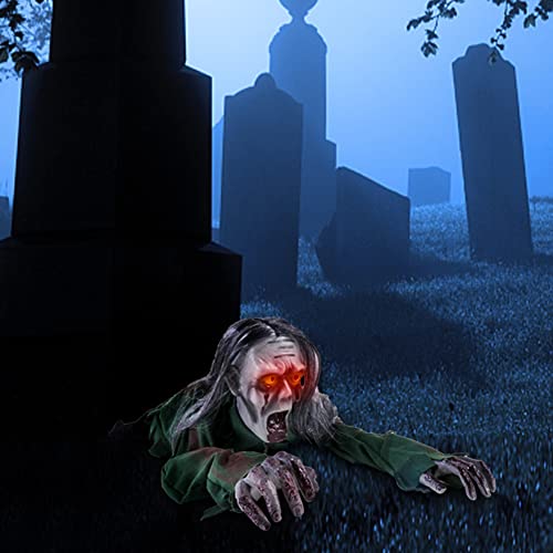 Halloween Creepy Crawling Ghost Yard Decoration with Glowing Eyes and Sound - 43 Inch