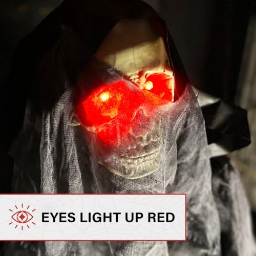 3 Ft Reaper with Tombstone Halloween Animatronic - Rising Haunted Ghost, Touch Activated, Glowing Eyes, Indoor Outdoor Decor