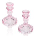 Pink Glass Candle Holder Set - 2PCS Decorative Pillar Candle Stands for Weddings & Events