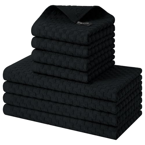 Homaxy Black 8-Piece Cotton Kitchen Towels and Dishcloth Set - Soft & Absorbent