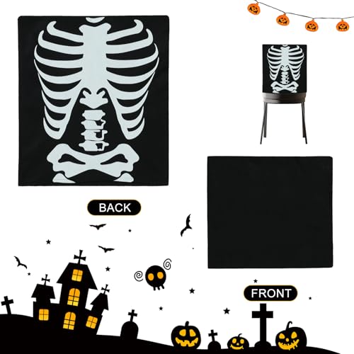 Slsxip Halloween Skeleton & Spider Chair Cover Set - 4 Pieces, Spooky Party Decor