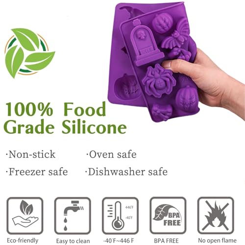 Halloween Silicone Cake Molds - 2 Pack Spooky Pumpkin Ghost Bat Designs for Baking & Crafts