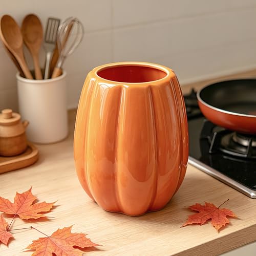 Fall Pumpkin Ceramic Utensil Holder - Orange Pumpkin Kitchen Decor
