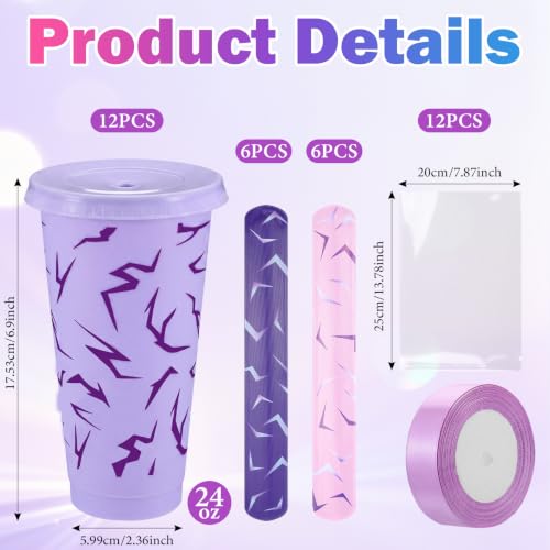 Dark Purple Lightning Cups & Slap Bracelets Party Favors Set - 12 Pack