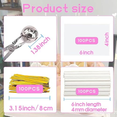 Cake Pop Kit with 100 Sticks, Bags, Ties & Mold Roller – Perfect for Candy, Chocolates & Cookies
