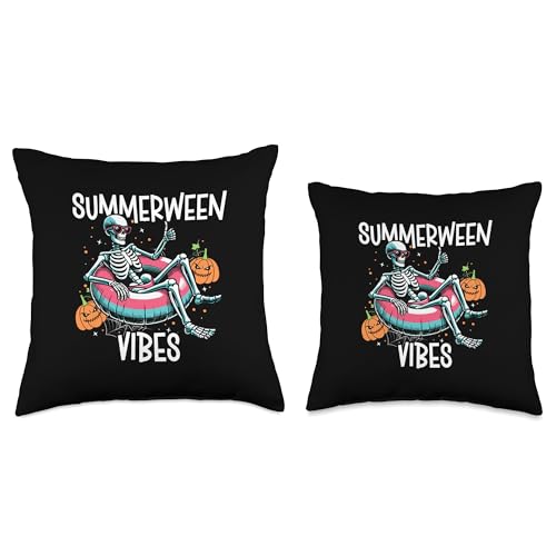 Summer Vacation Skeleton Throw Pillow 16x16 Halloween Fall Decor - Summerween Vibes