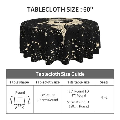 Sacral Night Witch Moon Round Waterproof Tablecloth for Dining & Picnic