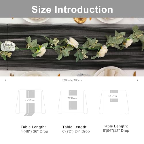 Snowkingdom Black 10FT Sheer Tulle Table Runner for Wedding & Party - Boho Cheesecloth Decoration