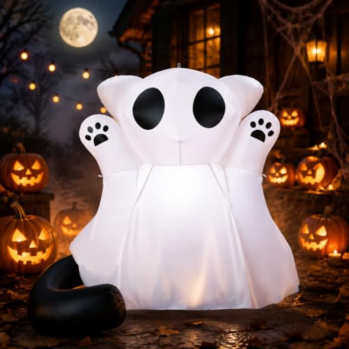6 ft Ghost Cat Halloween Inflatable Decoration with LED Lights - Yard & Porch Decor