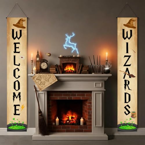 Halloween Wizard Door Banner Set - 3-Piece Brick Wall & Sign Decorations