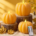 Retisee 3-Piece Fall Flameless Pumpkin Candles with Remote Timer - Yellow