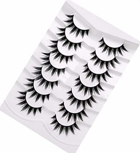 False Eyelashes Spiky Doll-Eye 8-15mm Wispy 8D Faux Mink 7 Pairs Pack
