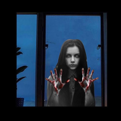 Halloween Window Clings Decor - Scary Female Ghost Static Stickers for Glass Doors & Windows