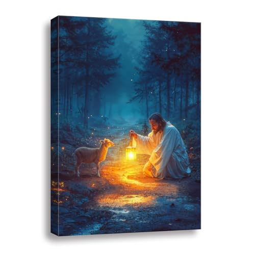 Christian Wall Art Jesus and Lost Lamb Canvas Poster - 16x24 Religious Home Decor - Variation of THIS listing