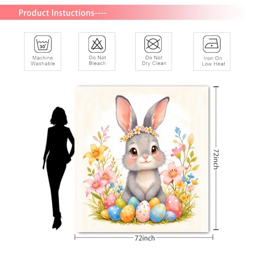 Multicolor Easter Shower Curtain Set - 72x72 Inch Waterproof Bunny & Flowers Bathroom Decor