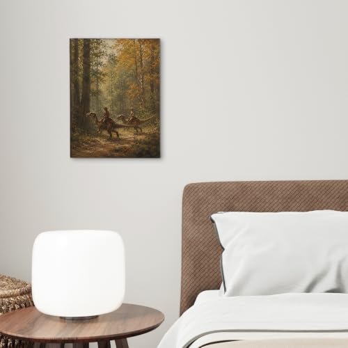 Dinosaur Canvas Wall Art Decor - Fall Western Cowboy Style 11x14 - Variation of Dinosaur