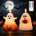 Halloween Ghost Pumpkin Flameless Candle Set - Cute Ghost Decor with Remote - 2 Pack